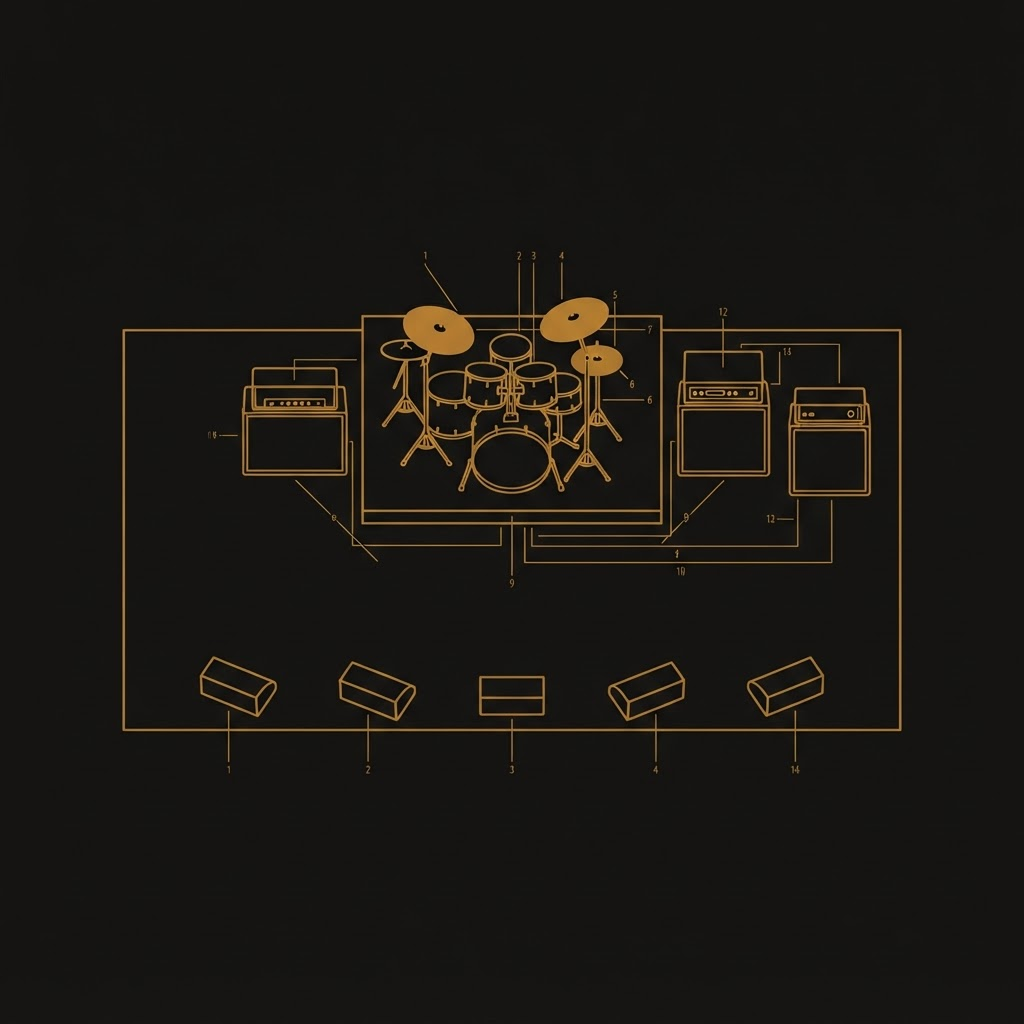 Blueprint-style top-down stage plot diagram